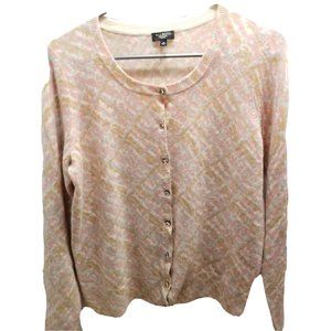 Talbots Sweater Cardigan Sz Petite Med PM Lambs Wool Button Up Pink Brown